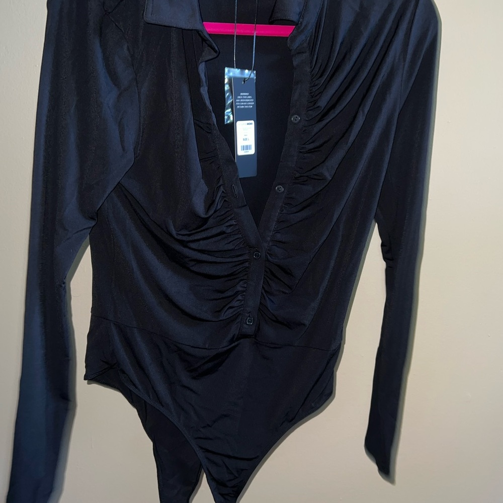 Fashion Nova Black Ruched Bodysuit